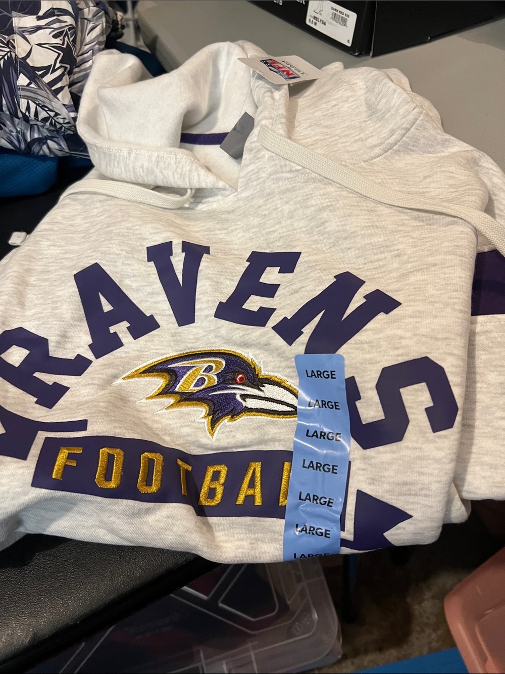 Ravens Football Pullover Hoodie - White with Purple & Gold